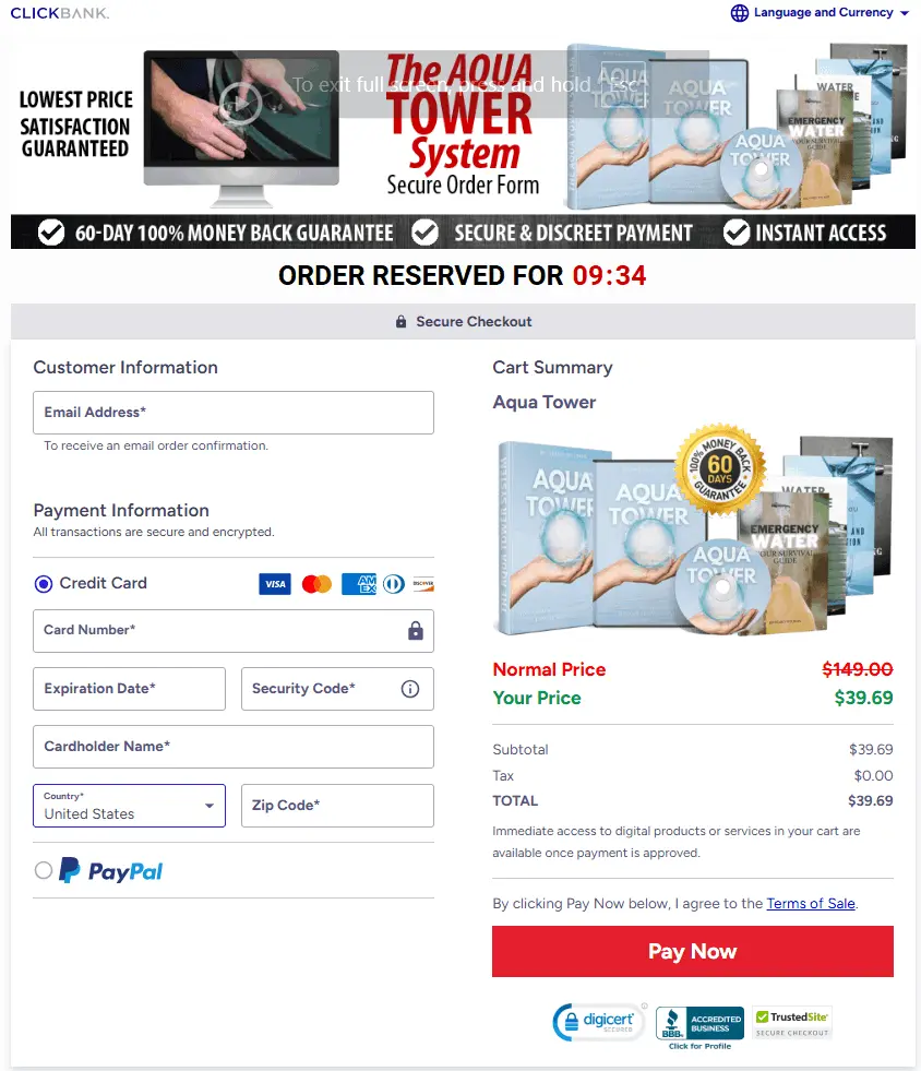Aqua Tower Checkout Page
